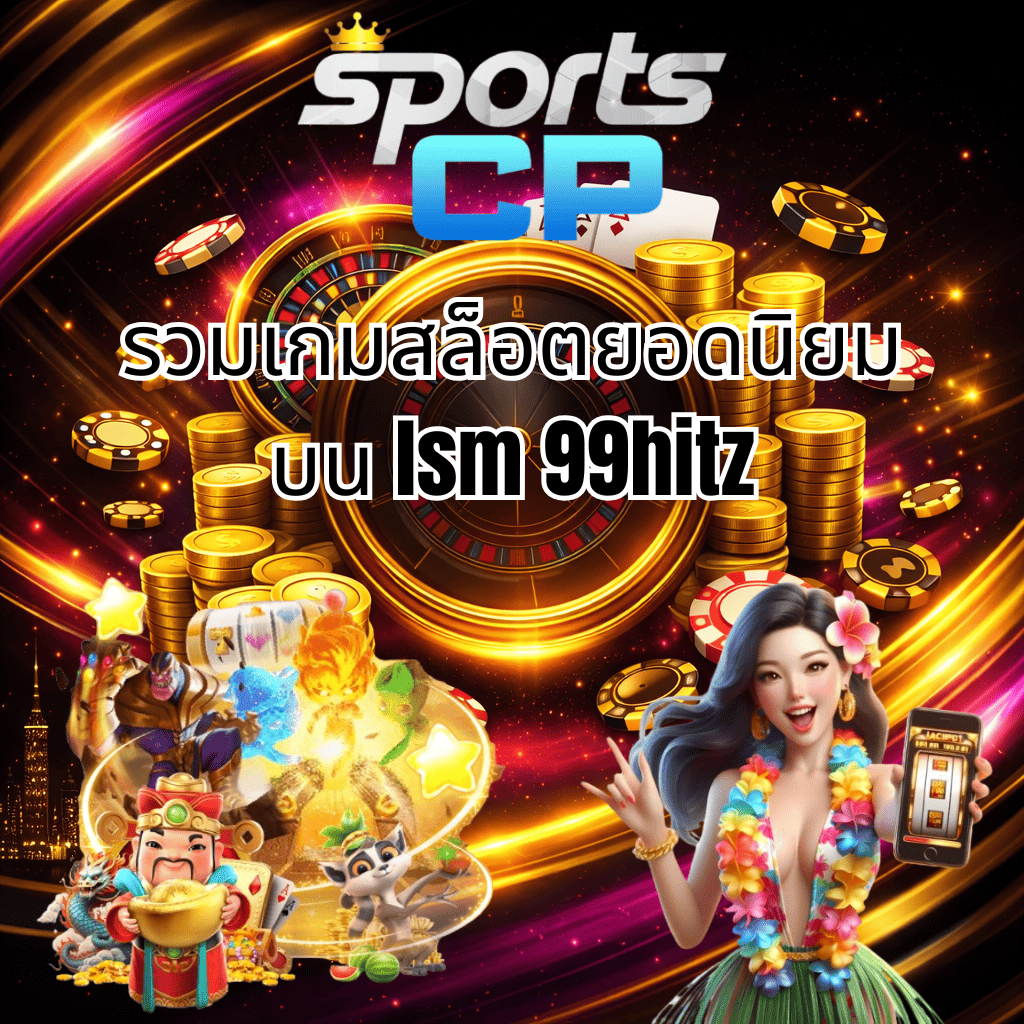 "ภาพโปรโมท lsm99hitz รวมเกมสล็อตยอดนิยม แสดงวงล้อรูเล็ต เหรียญทอง ชิปคาสิโน ตัวละครเกมสล็อต และหญิงถือมือถือสล็อต โทนสีดำ ทอง และชมพู"