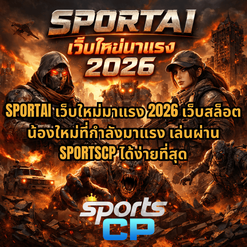 SPORTAI เว็บใหม่มาแรง 2026 เว็บสล็อตน้องใหม่ที่กำลังมาแรง เล่นผ่าน SPORTSCP ได้ง่ายที่สุด ธีมเกมโลกหลังหายนะ มีตัวละครนักรบ ปืน และสัตว์ประหลาดในเมืองที่กำลังลุกไหม้โทนสีส้มแดงดุดัน